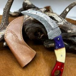 Couteau Kukri Lame Acier DAMAS 256 couches manche en os