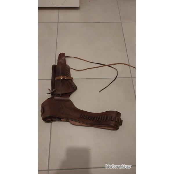 Holster western en cuir Denix - Ceinture + tui revolver - Style Far West