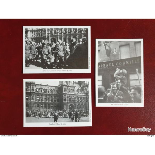 Lot de 3 cartes postales reproduction Libration de paris 1944