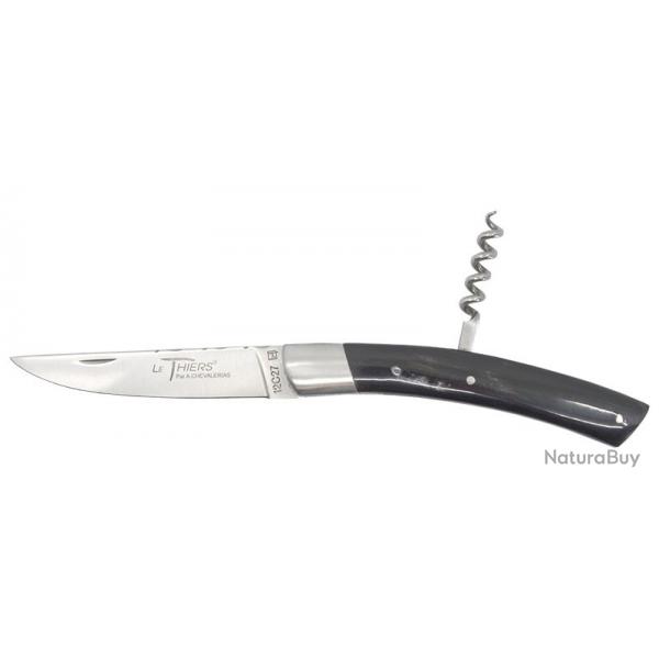 Couteau Coutellerie Chevalerias Le Thiers 2 pices - Lame 110mm - Manche Corne Noire - Tire-bouchon