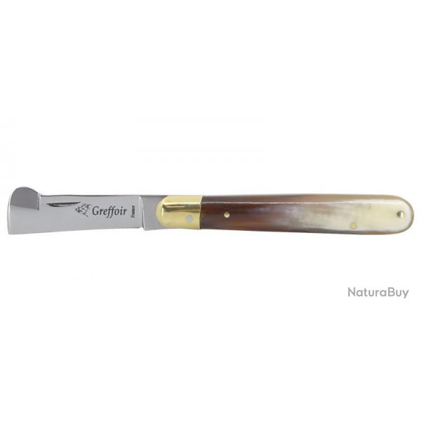 Coutellerie Chevalerias Greffoir Droit - Lame 50mm - Manche Corne Presse claire - Mitre Laiton