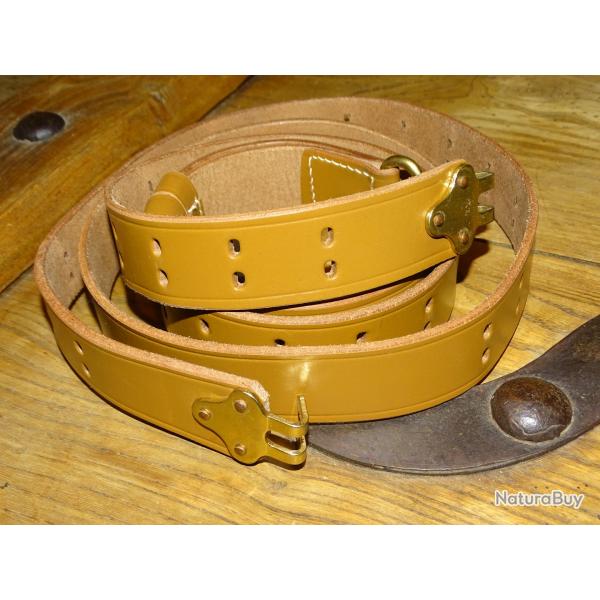 Bretelle Garand US M1 - Rfabrication artisanale en cuir marron