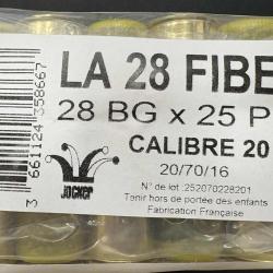 CARTOUCHE JOCKER calibre 20/70 LA 28 FIBER bourre grasse N°9 x25
