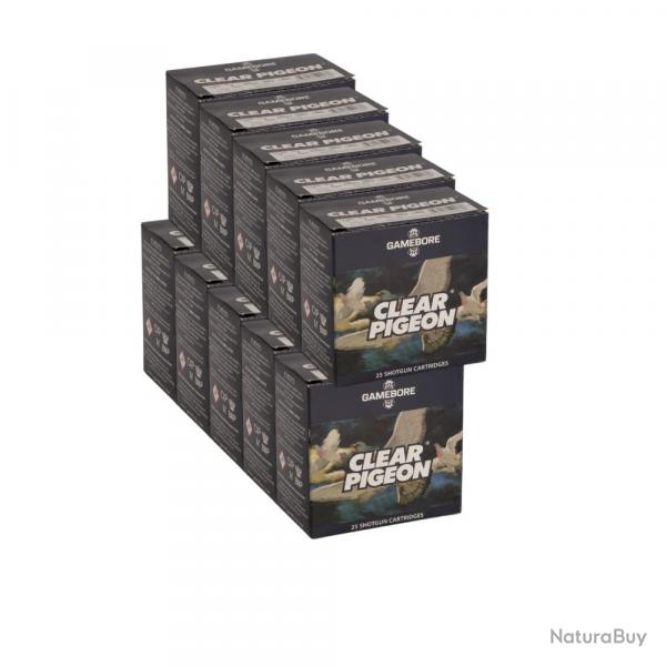 250 CARTOUCHES GAMEBORE CLEAR PIGEON 12/70 30GR BG ( 10 BOITES DE 25 MUNITIONS ) desto-mun