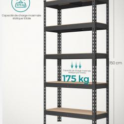 Étagère pour charges lourdes étagère de rangement étagère de cuisine 5 niveaux 30 x 75 x 150 cm cap