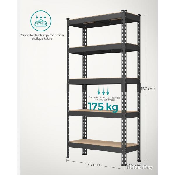 tagre pour charges lourdes tagre de rangement tagre de cuisine 5 niveaux 30 x 75 x 150 cm cap