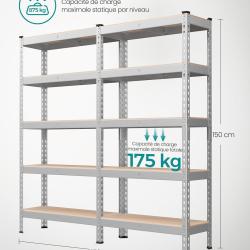 Étagère pour charges lourdes étagère de rangement étagère de cuisine 5 niveaux 30 x 75 x 150 cm cap