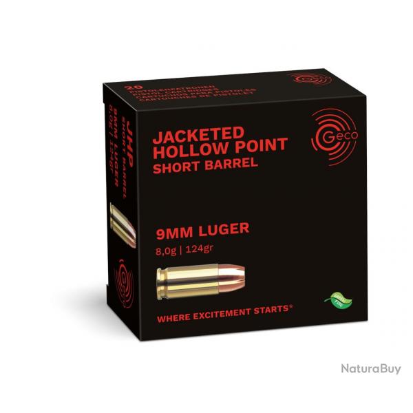 Cartouches GECO JHP Short Barrel cal : 9x19 124gr X20