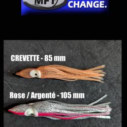Calamar - Leurre de pêche  Pack 10 pcs -  5 x 85 mm "Crevette" + 5 x 100 mm "Argent & Rose"