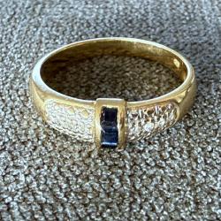 Bague en or massif 18 carats - spinelles bleues et diamants - taille 53