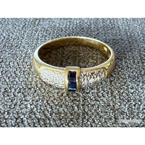 Bague en or massif 18 carats - spinelles bleues et diamants - taille 53