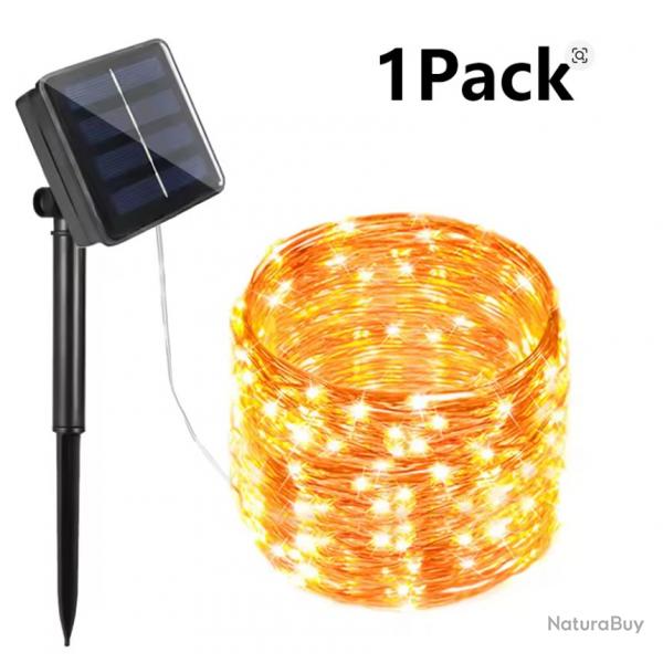 Guirlande solaire extrieure 12M 100 LED blanc chaud tanche IP65 pour jardin terrasse balcon fte