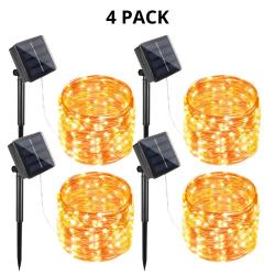 Lot de 4 guirlandes solaires 12M 100 LED blanc chaud Guirlandes lumineuses décoratives étanches Noël