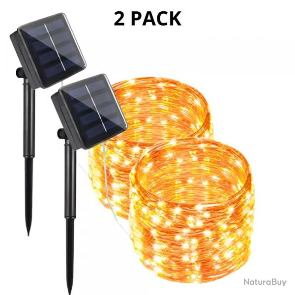 Lot de 2 Guirlande solaire extrieure 32M 300 LED blanc chaud Lumire dcorative tanche IP65 jardin