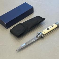 Couteau AKC stiletto automatique argent/ivoirine enchère