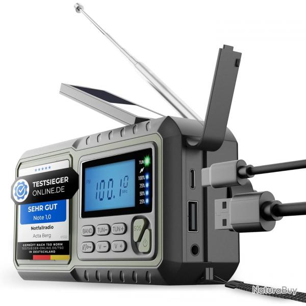 Radio d'urgence Batterie de 5000 mAh Manivelle Dynamo Radio Mto SOS Lampe de Poche 3 Modes USB