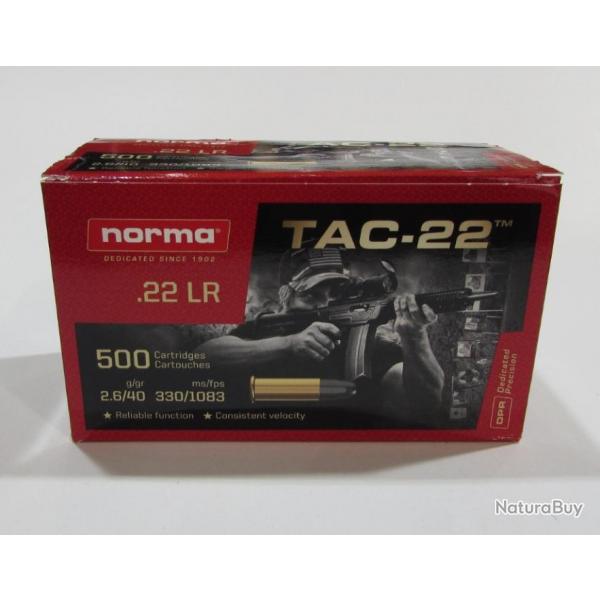 lot de 1000 cartouches 22lr Norma TAC-22 LRN plombs 40 grains