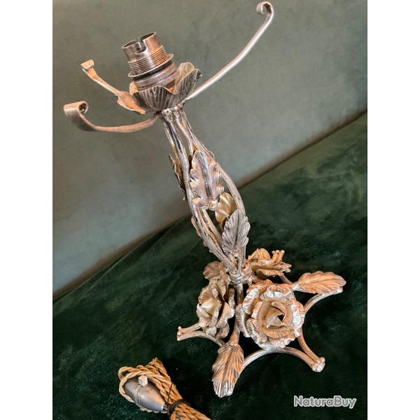 Pied de lampe art dco en mtal argent