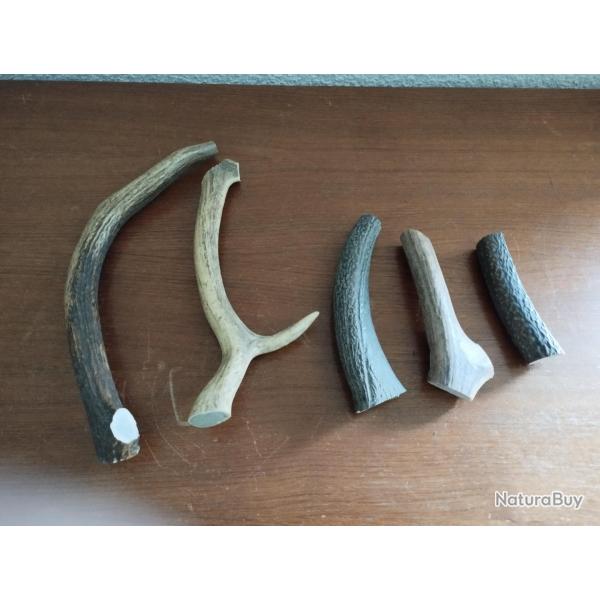 LOT BOIS MUE DE CERF COUTELLERIE OBJETS DIVERS CHIEN