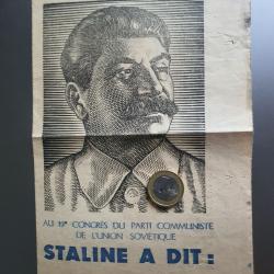 Tract 19 ème congrès du parti communiste de L'Union Soviétique  Staline. 1952