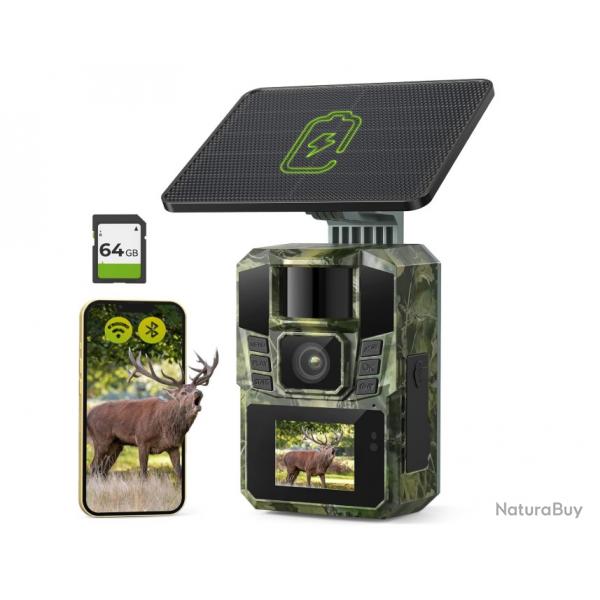 Camra de Chasse Solaire WiFi 4K - 48MP | Carte SD 64 Go Incluse