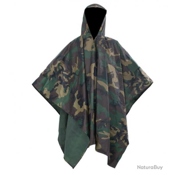 Poncho de pluie camouflage polyester PVC impermable taille unique pratique pour camping randonne
