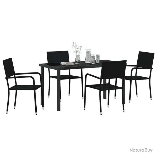 Ensemble de jardin 5 pices en poly rotin noir.