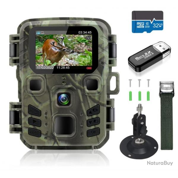 Mini Camra de Chasse Nocturne - 20MP | 1080P HD | Vision Nocturne | Carte SD 32 Go Incluse