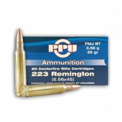 Boite de munition PPU/Partizan 223Rem FMJ BT 55GR  3.56G x20