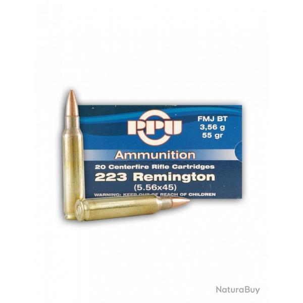 Boite de munition PPU/Partizan 223Rem FMJ BT 55GR  3.56G x20