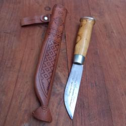 Jolu Couteau PUUKKO FINLANDAIS J.MARTTIINI LAPINLEUKU avec Fourreau en cuir Manche en Bois