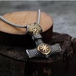 Collier viking pendentif Mjolnir en acier inoxydale enchère