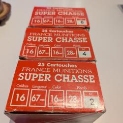 Lot de 75 cartouches France munitions calibre 16 .