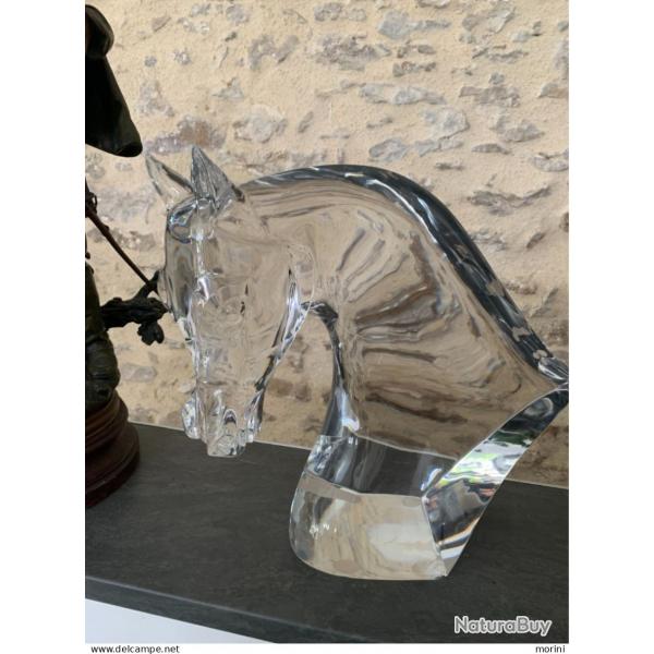 Sculpture Tte de Cheval Cristal incolore : H 38 cm x L 37.5 cmx l 14 cm cm . Poids : 20.0 kg
