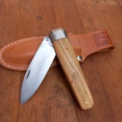 Gros  Couteau de Chasse Style BOULDOGUE  Manche en Bois de Merisier avec Fourreau en cuir