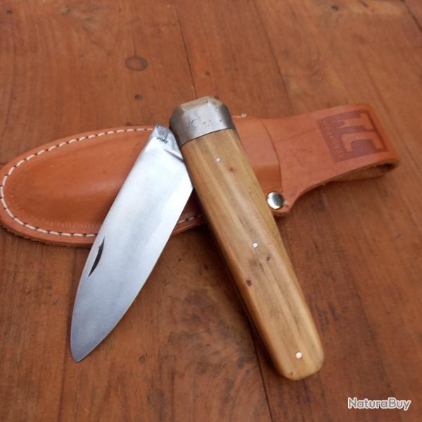 Gros  Couteau de Chasse Style BOULDOGUE  Manche en Bois de Merisier avec Fourreau en cuir