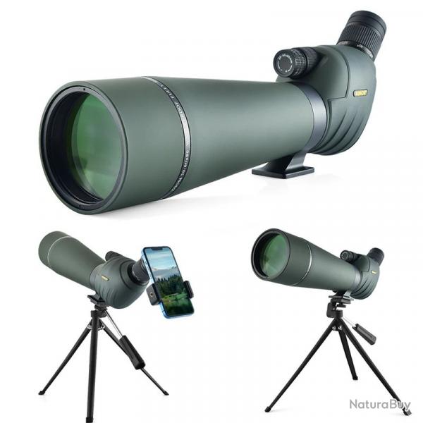 Longue-Vue 20-60x80 HD avec Prisme BAK4 Double Mise au Point et Oculaire Coud 45 + Trpied
