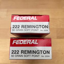 Lot de 2 boîtes de cartouches FÉDÉRAL de calibre .222 REMINGTON ogives 50 grains Soft Point