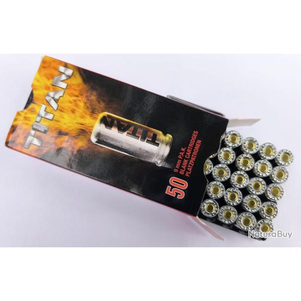 Boite de 50 munitions Titan 9mm PAK a blanc