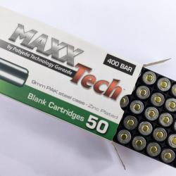Boite de 50 munitions Maxx Tech 9mm PAK a blanc
