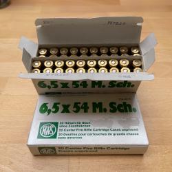 Lot de 3 boîtes de 20 douilles RWS neuves amorcées en calibre 6,5 x54 MANNLICHER SCHOENAUER