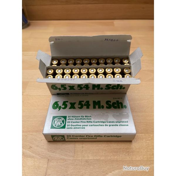 Lot de 3 botes de 20 douilles RWS neuves amorces en calibre 6,5 x54 MANNLICHER SCHOENAUER