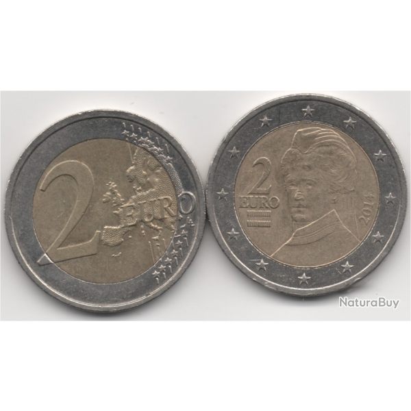2 EUROS 2014 AUTRICHE  Bertha von Suttner - prix Nobel de la paix(1905).