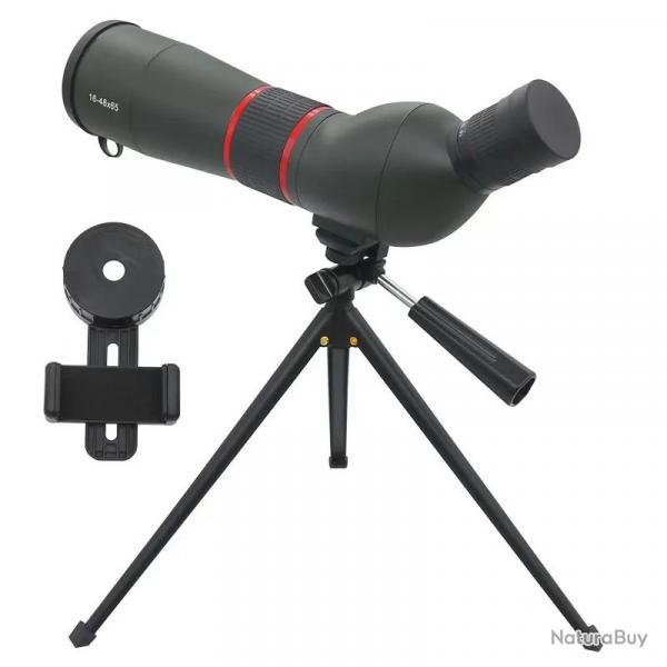 Longue-vue 16-48x65 Zoom Puissant FMC BAK4 tanche avec Trpied et Adaptateur Smartphone Noir