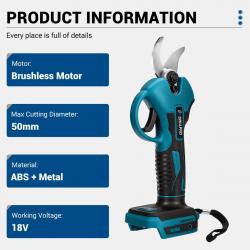 Sécateur électrique Drillpro moteur sans balais 18V, lames en acier haute teneur en carbone SK5, dia