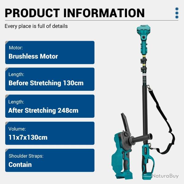 Combo trononneuse et scie  perche sans balais 2-en-1, longueur ajustable de 130  248 cm avec lubr