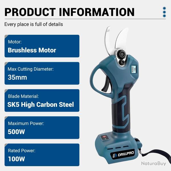 Scateur lectrique Drillpro,moteur sans balais de 500W,diamtre de coupe de 35mm,lame en acier haut