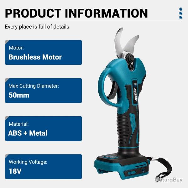 Scateur lectrique Drillpro moteur sans balais 18V, lames en acier haute teneur en carbone SK5, dia