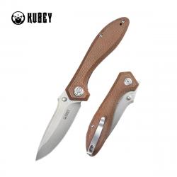 Couteau Kubey Ruckus Lame Acier AUS-10 SW Manche Tan Micarta IKBS Linerlock Clip KUB314M