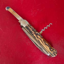Ancien couteau exceptionnel Chasse JA HENCKELS Pliant FRIODUR DRGM Solingen 4 pièces